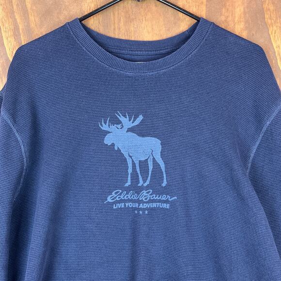 Eddie Bauer Mens Sweatshirt Blue Moose Graphic Thermal Pullover Long Sleeve TXL - Picture 2 of 14